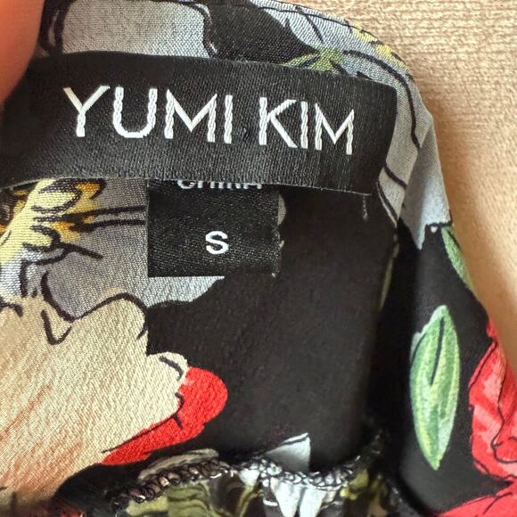 YUMI KIM Santorini Midi Wrap Dress Rain Forest Black Silk Floral Small Wedding - Picture 12 of 15